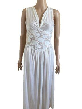 OLGA White 96657 Lace Nylon Spandex 90's Nightgown Large